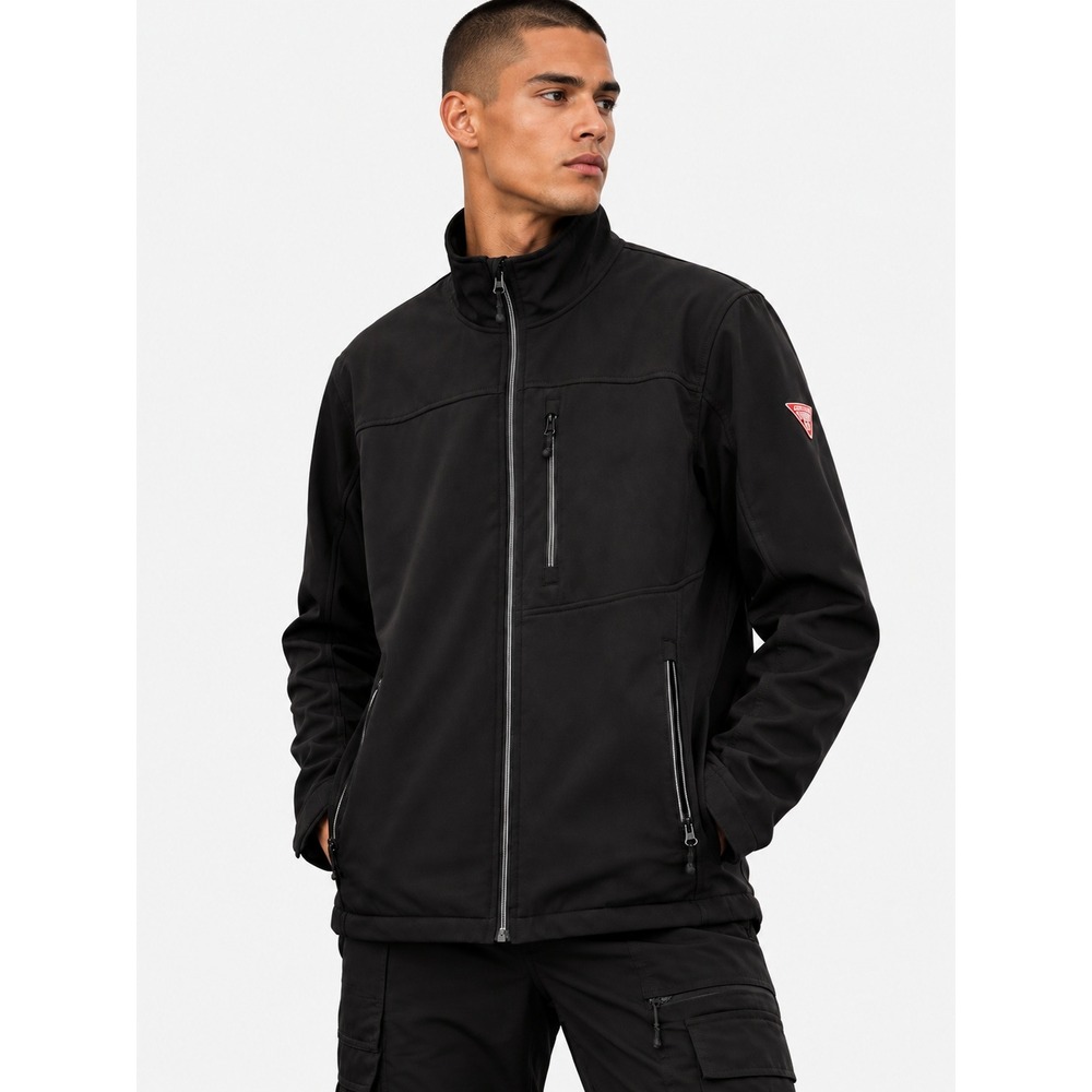 Guess Black Soft shell Athleisure Fleece Lined Full Zip Jacket L